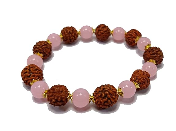 rose quartz & rudraksha beads crystal healing bracelet