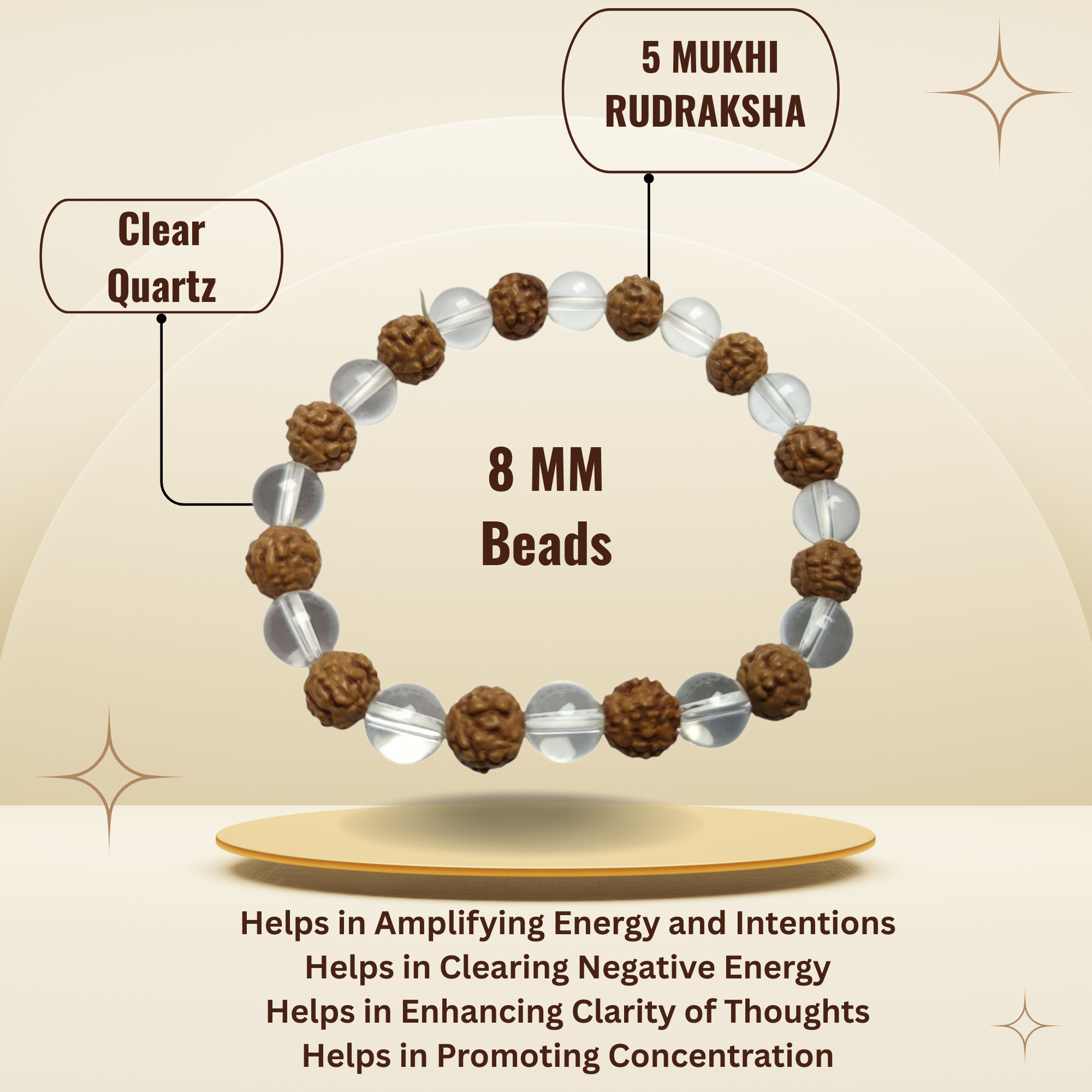 clear quartz and rudraksha prosperity bracelet