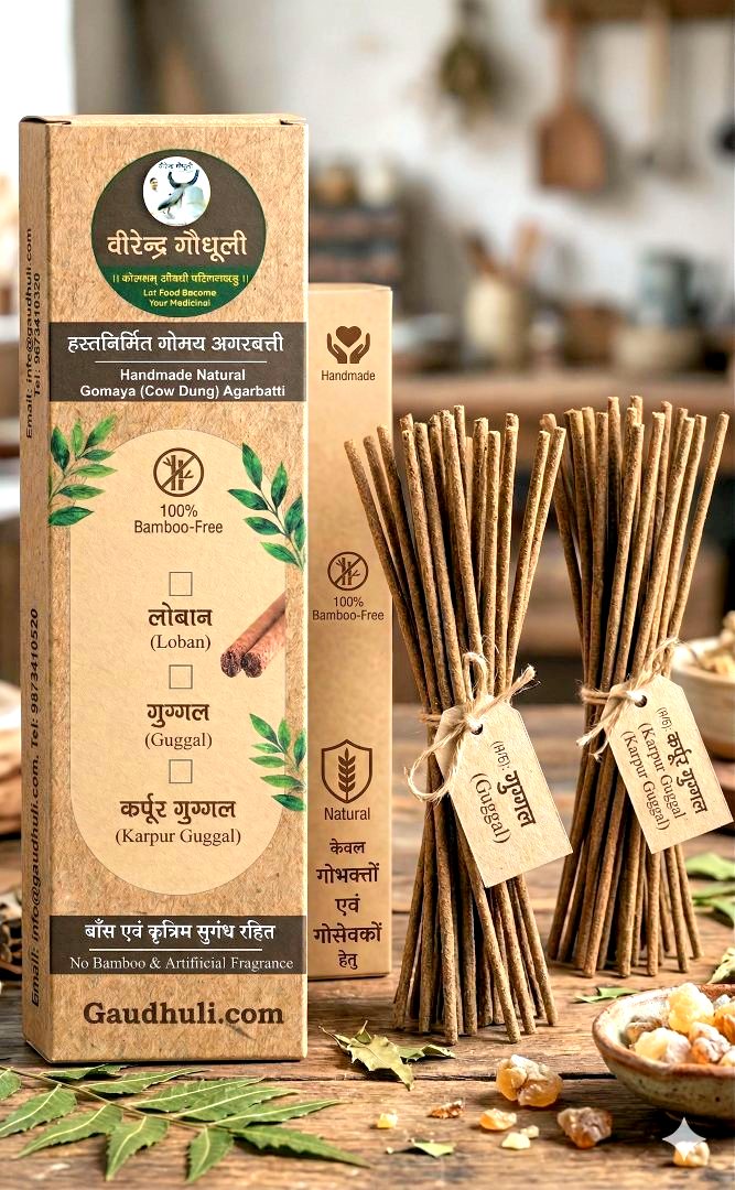 handmade natural gomaya (cow dung) agarbatti / हस्तनिर्मित गोमय अगरबत्ती (बाँस रहित एवं प्राकृतिक सुगंध सहित) 100% bamboo free (15 sticks)