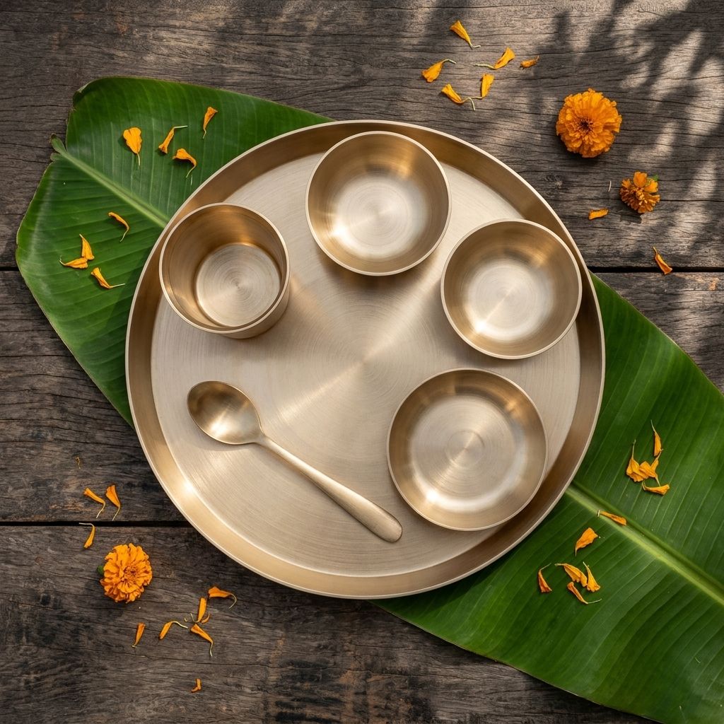 handcrafted 100% pure kansa thali set / हस्तनिर्मित 100% शुद्ध काँसा थाली (12 inch matte finish) – free shipping