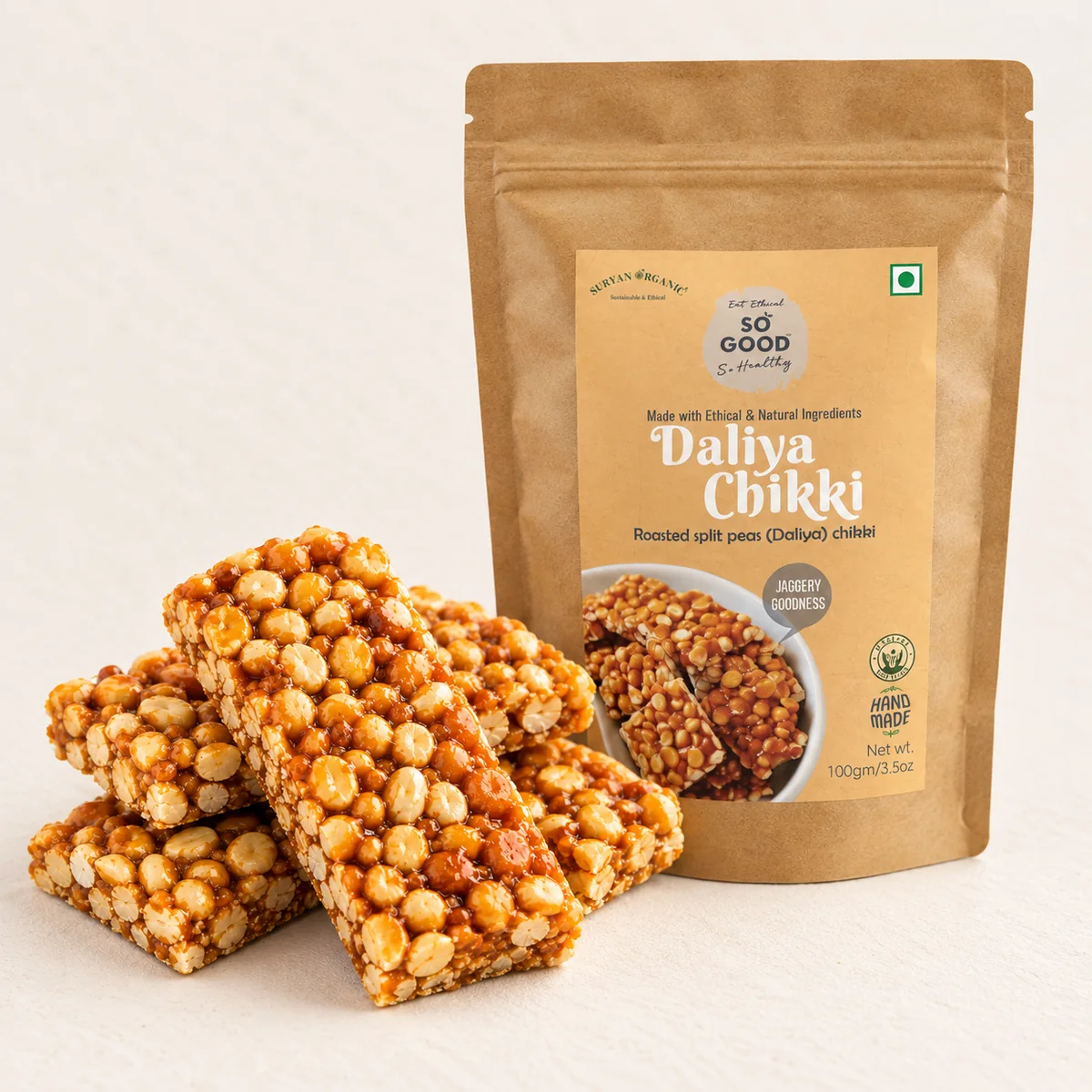 natural daliya gudpatti / chikki | दलिया (भुने चने) की गुड़पट्टी / चिक्की – 100gm