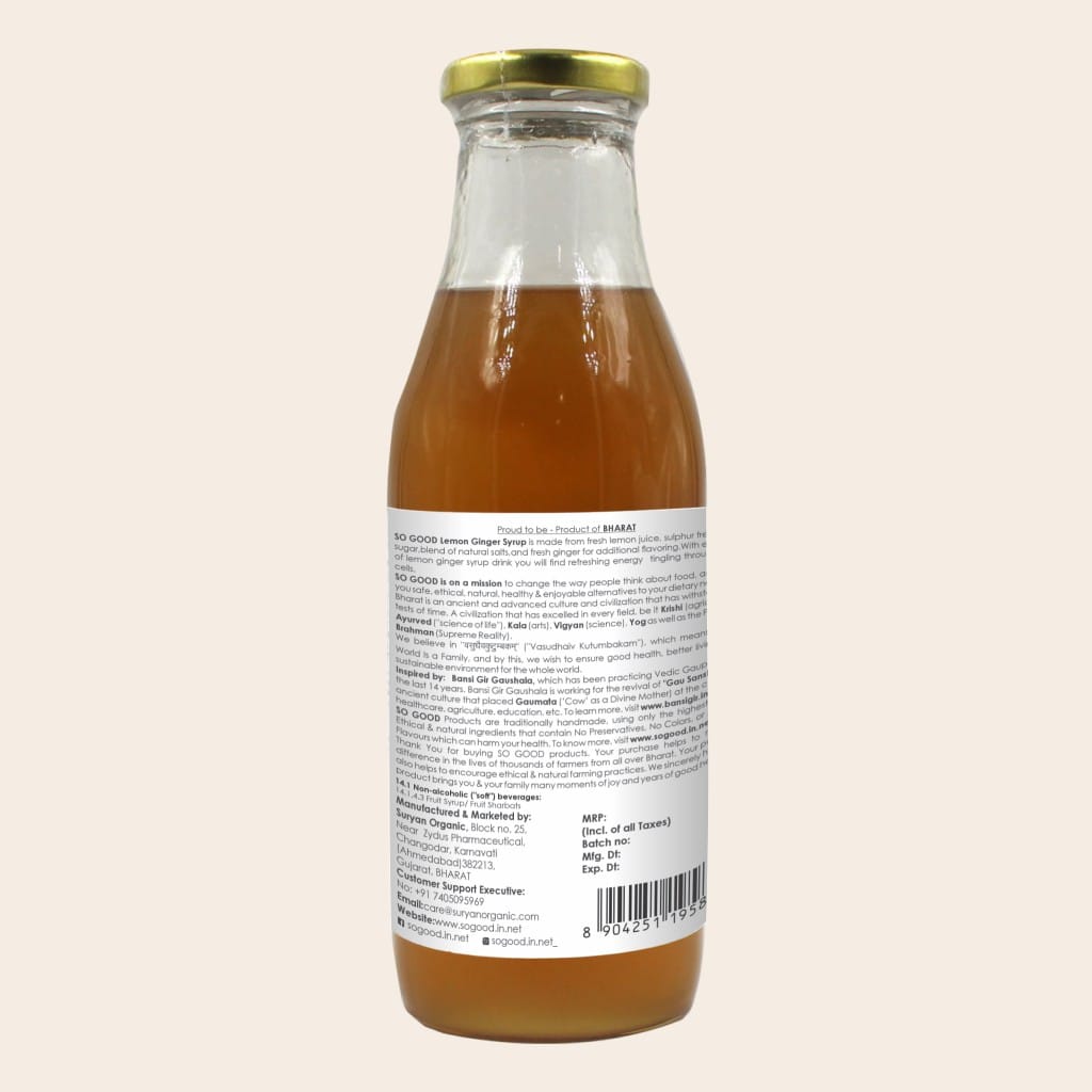 so good natural lemon ginger syrup 500ml