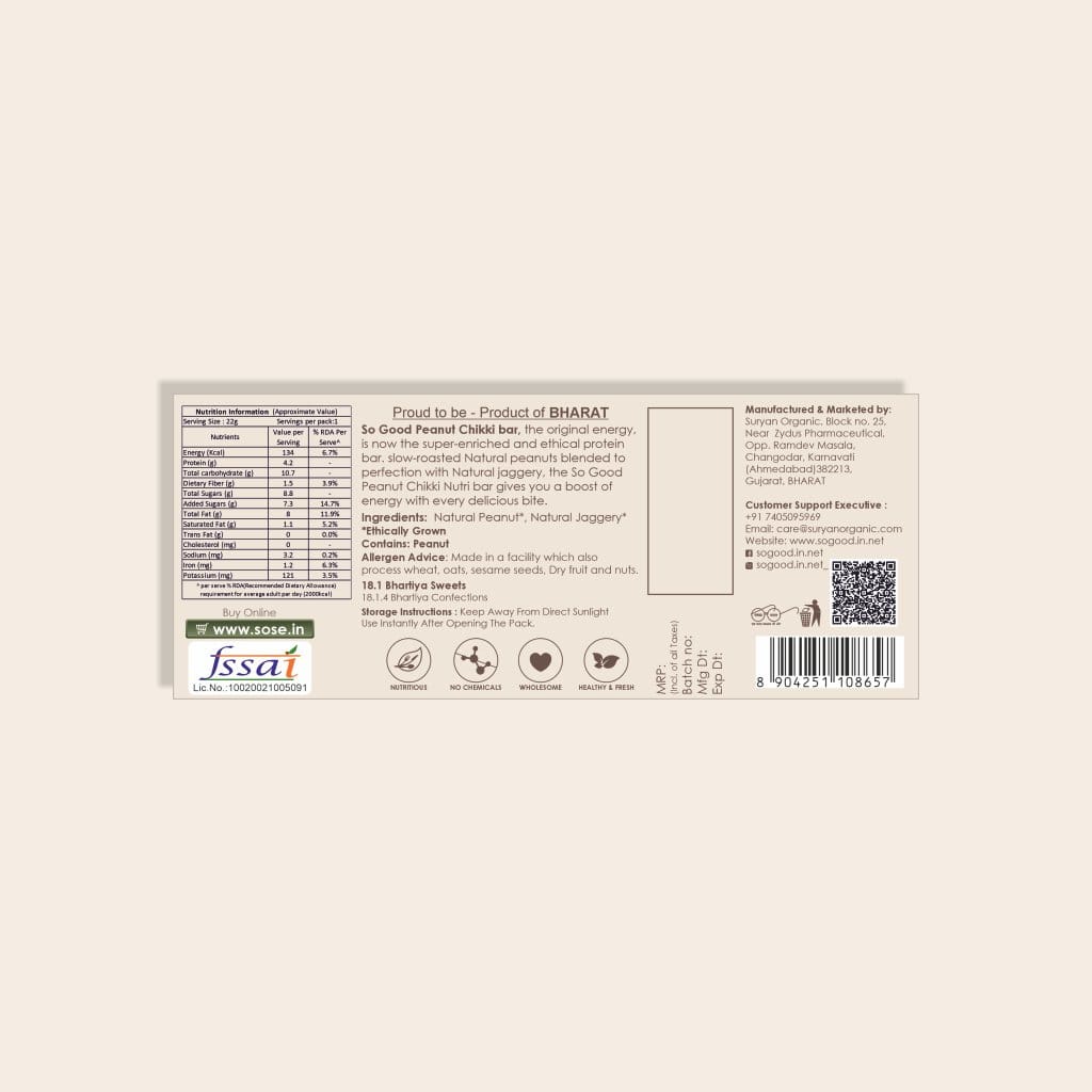 so good natural peanut chikki bar 22gm