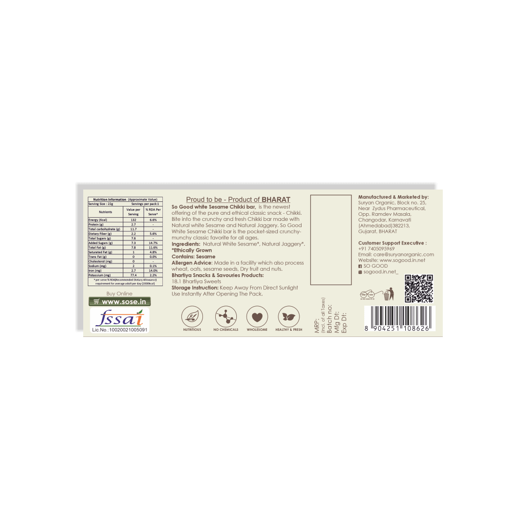 so good natural sesame chikki bar 22gm